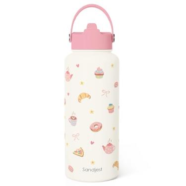 Imagem de Presente de panificação para mulheres, garrafa de água de aço inoxidável 947 ml com tampa e canudo, doces estéticos, garrafas isoladas, presentes para padeiras, amigas, adolescentes, aniversário