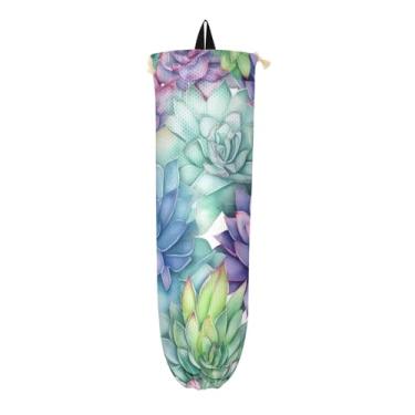 Imagem de Porta-sacos de plástico para aquarela de plantas suculentas, suporte de sacola de supermercado, armazenamento de saco plástico de cozinha