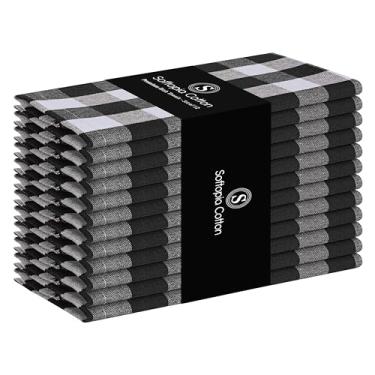 Imagem de Softopia Cotton Toalhas de prato xadrez Gingham pacote com 12, 45 x 66 cm, toalhas de secagem rápida para cozinha, conjunto de panos de lavagem reutilizáveis, absorventes, tecido lavável, resistente