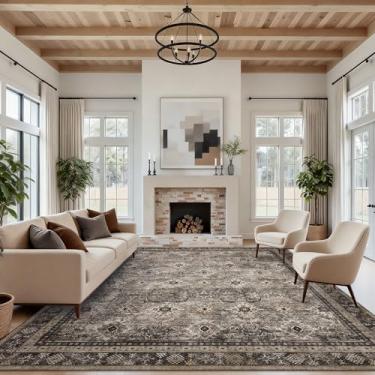 Imagem de Arvenchy Tapete lavável de 25 x 35 cm: tapetes marrons para sala de estar, sala de jantar, quarto, escritório em casa, interior - tapete grande vintage com decoração de casa antiderrapante - marrom