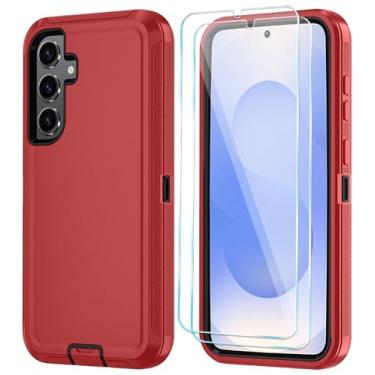 Imagem de ONOLA Capa de telefone para Samsung Galaxy S25 com protetor de tela HD, resistente, à prova de choque e à prova de quedas, capa de telefone de 3 camadas para Galaxy S25 de 6,2 polegadas, vermelho