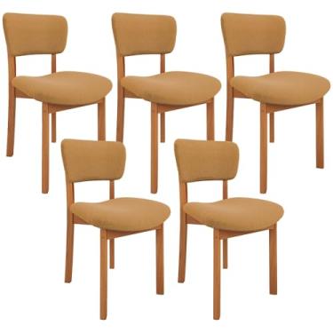 Imagem de Kit 05 Cadeiras Para Sala de Jantar Cozinha Living Estofada Dara L02 Bouclê Mostarda - Lyam Decor