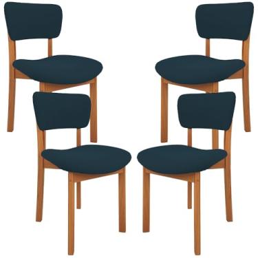 Imagem de Kit 04 Cadeiras Para Sala de Jantar Cozinha Living Estofada Dara L02 Suede Azul Marinho - Lyam Decor