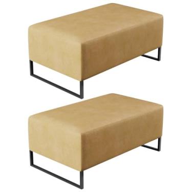 Imagem de Kit 02 Puffs Decorativo Para Sala de Estar Cléo W01 Base de Ferro 90 cm Couríssimo Fendi - Lyam Decor