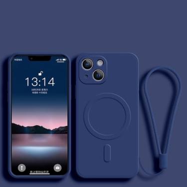 Imagem de Capa magnética com carregamento sem fio para iPhone 15, 16, 14, 13, 12, 11 Pro Max, Mini 16e, XS Plus, capa com alça de silicone líquido macio, azul, para iPhone 14 Pro