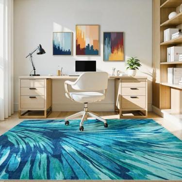 Imagem de Lukinbox Tapetes florais azuis 12 x 18 cm, tapetes laváveis antiderrapantes para sala de estar, tapete abstrato resistente a manchas, tapete de piso para quarto, sala de jantar, escritório em casa