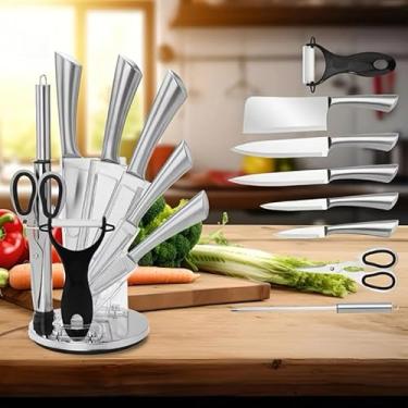 Imagem de Conjunto De Facas Para Cozinha, 7Peças+1 suporte (9 peças/Prata)