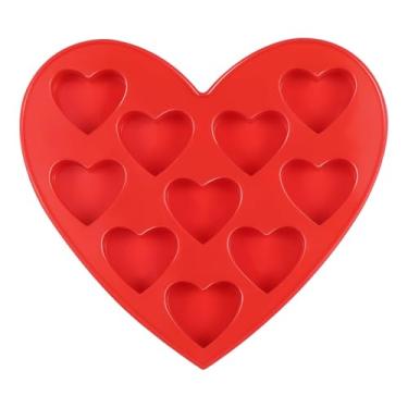 Imagem de UPKOCH 10 moldes de chocolate de silicone em forma de coração de cavidade para bolos de doces, gelatina e bandeja de cubos de gelo, vermelho