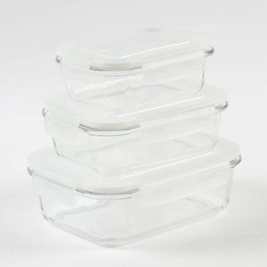 Imagem de Conjunto de 3 Potes Hermeticos de Vidro La Vittra com Tampa Branca Intervalue