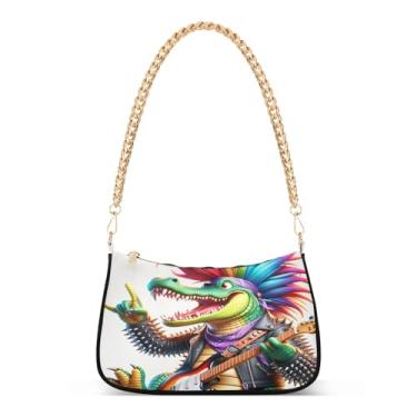 Imagem de Bolsa de ombro com corrente de jacaré colorida e divertida, bolsa feminina Hobo, bolsa média moderna para todos os dias e festas