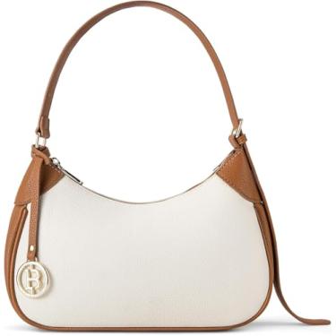 Imagem de Bolsa Hobo Crescent Pequena para Mulheres de Couro Genuíno Escolha Elegante para Festas ou Passeios Diários, Bege com marrom, Small, Retrô