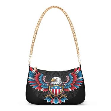Imagem de Bolsa de ombro com corrente de asas de águia calva, bolsa feminina Hobo com estampa artística, bolsa média para uso diário e noturno