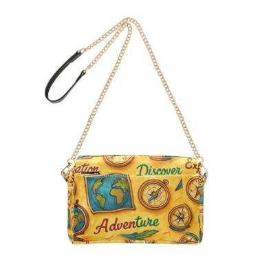 Imagem de Joitme Bolsa tiracolo feminina amarela vintage mapas para celular bolsa tiracolo de couro PU com alça de corrente