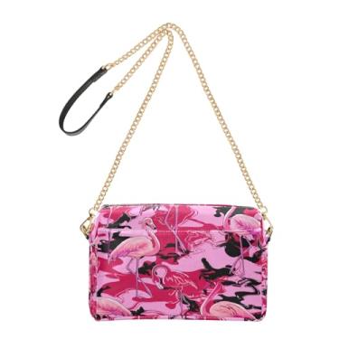 Imagem de Bolsa feminina transversal linda rosa flamingos animal bolsa para celular alça de corrente bolsa de ombro de couro PU