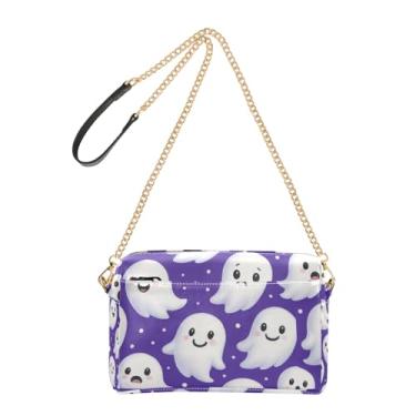 Imagem de Joitme Bolsa feminina tiracolo bolsa para celular com desenho fofo fantasmas roxo couro PU alça de corrente