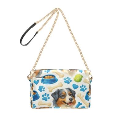 Imagem de Joitme Bolsa feminina tiracolo bolsa para celular linda bolsa de ombro de couro PU alça de corrente fofo cão pastor australiano azul