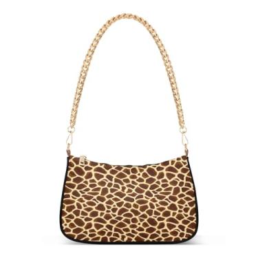 Imagem de Bolsa de ombro marrom marrom com manchas de girafa irregular, bolsa feminina Hobo, bolsa de mão média fofa para todos os dias e à noite