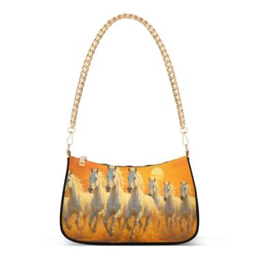 Imagem de Linda bolsa de ombro com corrente laranja cavalo branco, bolsa feminina Hobo para uso diário e noturno