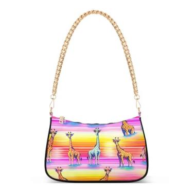 Imagem de Bolsa de ombro listrada de girafas coloridas, linda bolsa de mão Hobo média para mulheres, bolsa clutch noturna com estampa artística