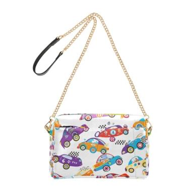 Imagem de Joitme Bolsa tiracolo branca colorida de carros de corrida para mulheres, bolsa de ombro de couro PU, alça de corrente, bolsa para celular fofa