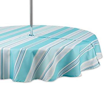 Imagem de DII Coleção Summer Stripe Outdoor com zíper, multiuso, lavável na máquina, toalha de mesa, redonda de 152 cm com zíper, casa de praia