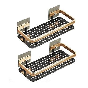 Imagem de Prateleiras de chuveiro, prateleira de banheiro, cesta de chuveiro, adesivo de ventosa sem perfuração, suporte de xampu de banheiro de alumínio dourado preto, organizador Kichen, suporte de chuveiro