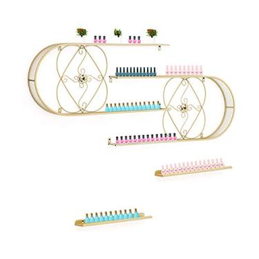 Imagem de Prateleiras de metal para armazenamento de esmaltes de parede, prateleira de esmalte de metal dourado e prateleiras de exibição de óleos essenciais/suporte de potes de especiarias de cozinha, 4 peças