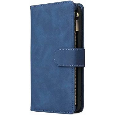 Imagem de GANYUU Capa carteira para iPhone 14/14 Max/14 Pro/14 Pro Max, bolsa com zíper multi-cartão flip top, com suporte de slot para cartão, capa de telefone celular resistente ao desgaste anti-arranhões a quedas (cor: azul, tamanho: 14 Max 6,7