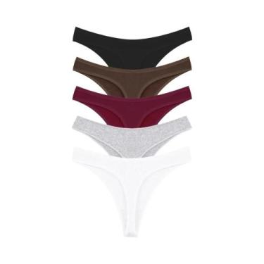 Imagem de Calcinhas De Algodão Sem Costura Femininas 5PCS V Cintura G-String Tan