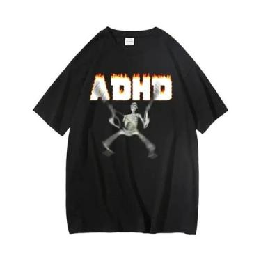 Imagem de Camiseta Oversized Unissex Com Estampa De Esqueleto Meme ADHD, Humor C