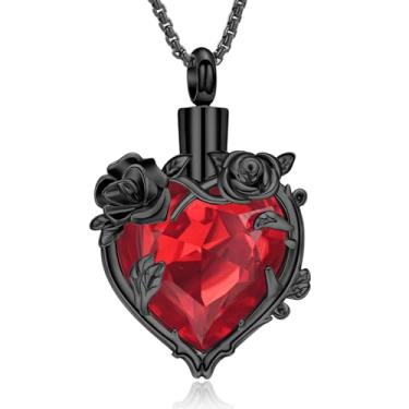 Imagem de Colar de urna de cremação de flor de rosa para cinzas, joia memorial de cristal de coração para mulheres, pingente de lembrança de urna, suporte de medalhão em memória de animal de estimação humano