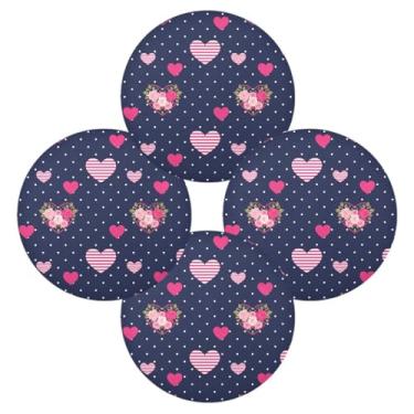 Imagem de Wassud Jogo americano conjunto de 4 tapetes de mesa redondos listrados com corações marinhos para cozinha e jantar, laváveis e resistentes ao calor, decoração de mesa 39 cm