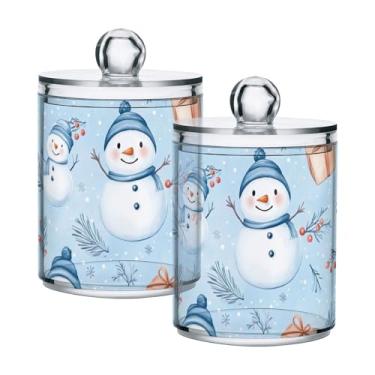 Imagem de xigua Pacote com 2 suportes para bonecos de neve de Natal para bolas de algodão, cotonete – Frasco de plástico de boticário transparente e versátil para armazenamento de maquiagem de banheiro