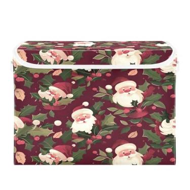 Imagem de SEHANY Linda caixa de armazenamento de Papai Noel de Natal com tampas e alças, organizador de cestas de armazenamento de tecido dobrável, caixas de armazenamento de cubos grandes para roupas, cobertor