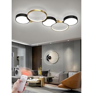 Imagem de Luminária de teto moderna para sala de estar, com regulagem de intensidade e controle remoto. Ideal para quarto, cozinha, restaurante e escritórios. Possui temperatura de cor ajustável (5 lâ