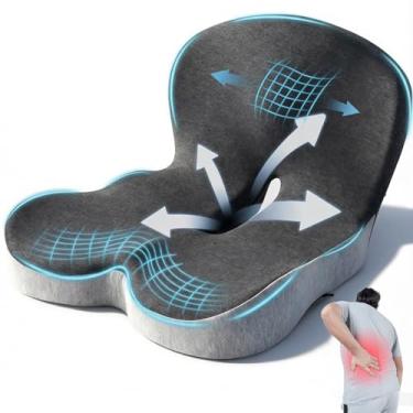 Imagem de Deedlite Almofada de assento para cadeira de carro, suporte lombar de espuma viscoelástica para ficar sentado por muito tempo, almofada antiderrapante com capa removível para caminhão, escritório e