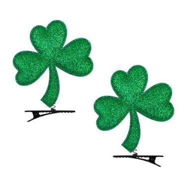 Imagem de ONENINEDREAM 2 peças de grampos de cabelo de trevo de glitter Dia de São Patrício, acessórios de cabelo para meninas, lembrancinhas de festa de São Patrício, clipe de trevo para mulheres, roupas