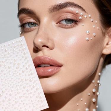 Imagem de White Simple Pearl Minimalista Multi-Grain 3D Face Decor Dia dos Namorados, Carnaval Presentes Festa Baile de Máscaras para Cabelo Olhos Rosto Tatuagem Temporária com Decoração Corporal 1 Peça