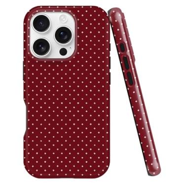 Imagem de uCOLOR Capa compatível com iPhone 16 Pro de 6,3 polegadas, capa protetora de silicone híbrida de 2 camadas rígidas, design à prova de choque, fina, elegante, durável (bolinhas vermelhas, iPhone 16 Pro