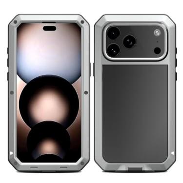 Imagem de Genérico Capa de metal para iPhone 17/17 Air/17 Pro/17 Pro MAX, protetor de ecrã tudo incluído à prova de impactos para exteriores, capa anti-riscos, capa para telemóvel resistente (cinzento, 17)