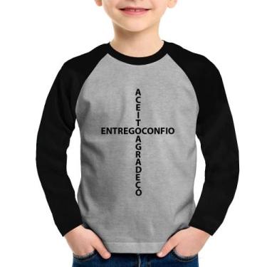 Imagem de Camiseta Raglan Infantil Entrego, Confio, Aceito, Agradeço Manga Longa