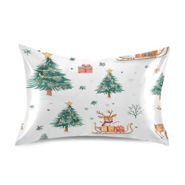 Imagem de Blueangle Fronha de cetim Floresta de Natal para cabelo e pele, fronha de seda, tamanho Queen (50,8 x 76,2 cm) - Capas de almofada de cetim refrescantes com fecho de envelope (647)