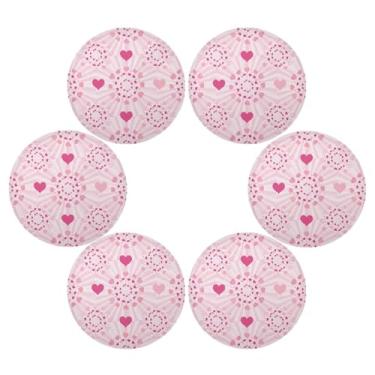 Imagem de Wassud Jogo americano conjunto de 6 tapetes redondos com padrão de corações radiais para cozinha e jantar, tapetes laváveis e resistentes ao calor, decoração de mesa 39 cm