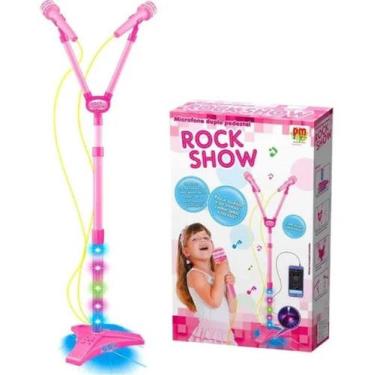 Imagem de Microfone Infantil Duplo Com Luz Pedestal Rock Show DM Toys