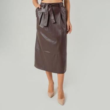 Imagem de Saia susie midi evasê couro feminina - Susie Modas, Marrom, G