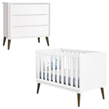 Imagem de Berço Americano E Cômoda Gaveteiro Infantil Theo Branco Acetinado Com 