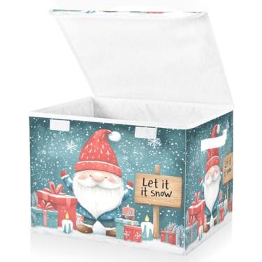 Imagem de Blueangle Cestos de armazenamento fofos de gnomo de Natal com tampas, 42 x 32 x 30 cm, grande cesta organizadora dobrável para decoração de casa e escritório (128)