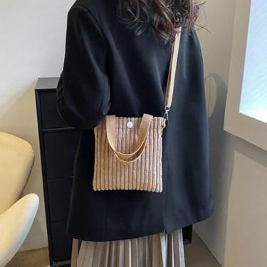 Imagem de Bolsa feminina de veludo cotelê, bolsa tiracolo de inverno com alça ajustável, bolsa de ombro de tecido macio, Marrom