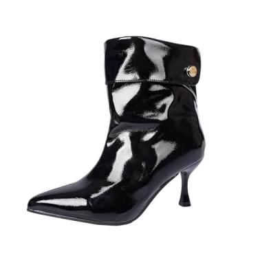 Imagem de Botas femininas de bico fino, cor sólida, salto baixo, casual, inverno, Preto, 36