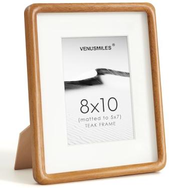 Imagem de Venusmiles Moldura para foto 20 x 25 cm, moldura de madeira teca natural com vidro temperado, moldura de madeira de 20 x 25 cm feita à mão com canto arredondado fosco para 12 x 17 cm, tela de parede